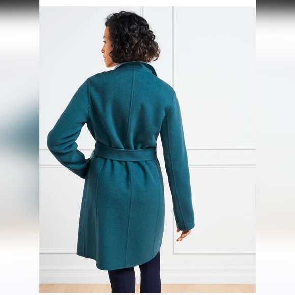 Talbots Double Face Jacket Blue Teal 16P Petite Winter Trench Coat Fall Wool - Picture 2 of 11